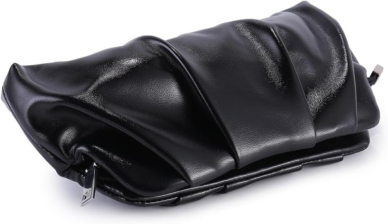 FanChris Evening Bag for Women Ruched Clutch Purse Detachable Metal Chain Crossbody Bag - Image 3